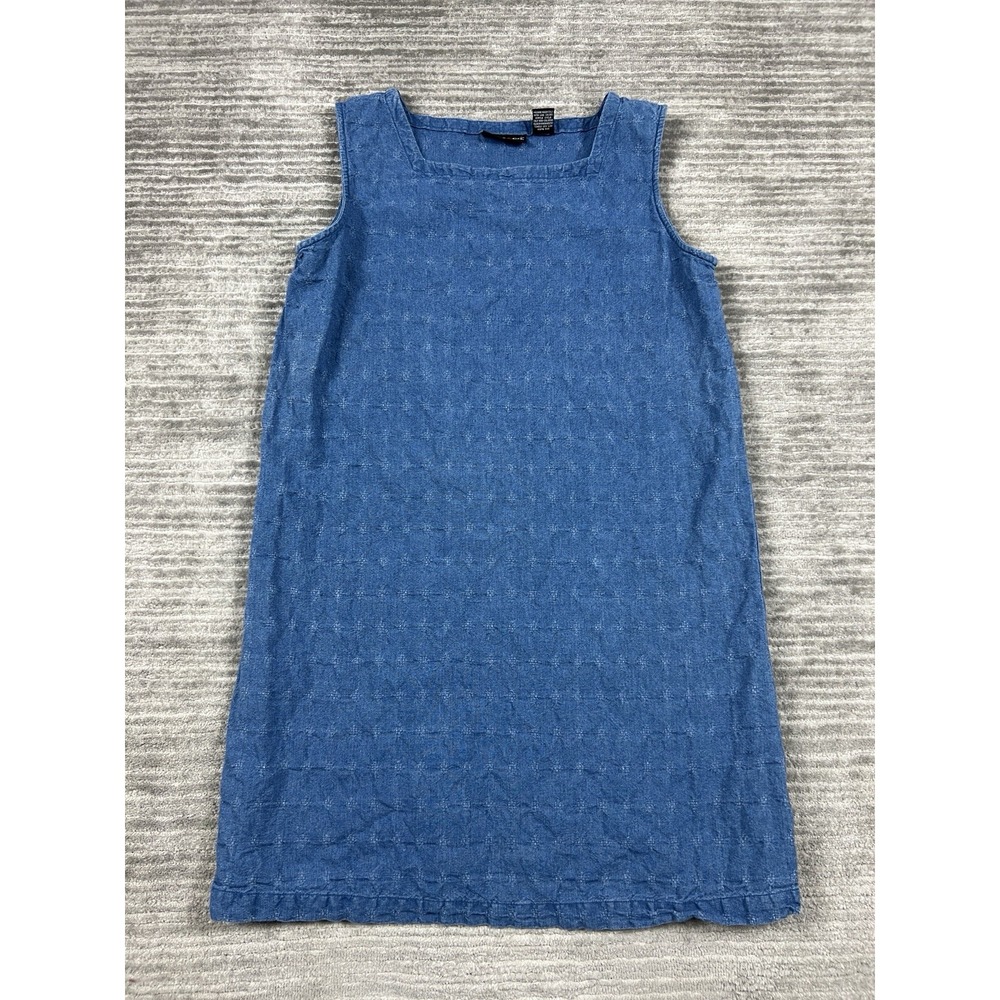 Style & Co Dress Womens 8 Blue Linen Blend Square Neck Sleeveless Shift Textured